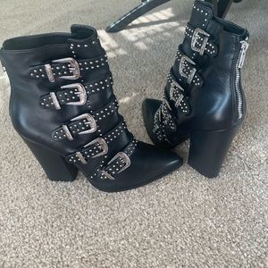 Steve Madden black leather studded buckle bootie